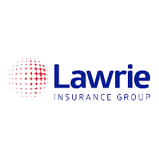 Lawrie Insurance Group logo with a dotted red sphere and blue text.