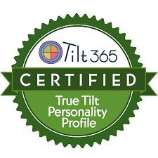 Badge with green border and white background, featuring the Tilt 365 logo and the words 'Certified True Tilt Personality Profile'.