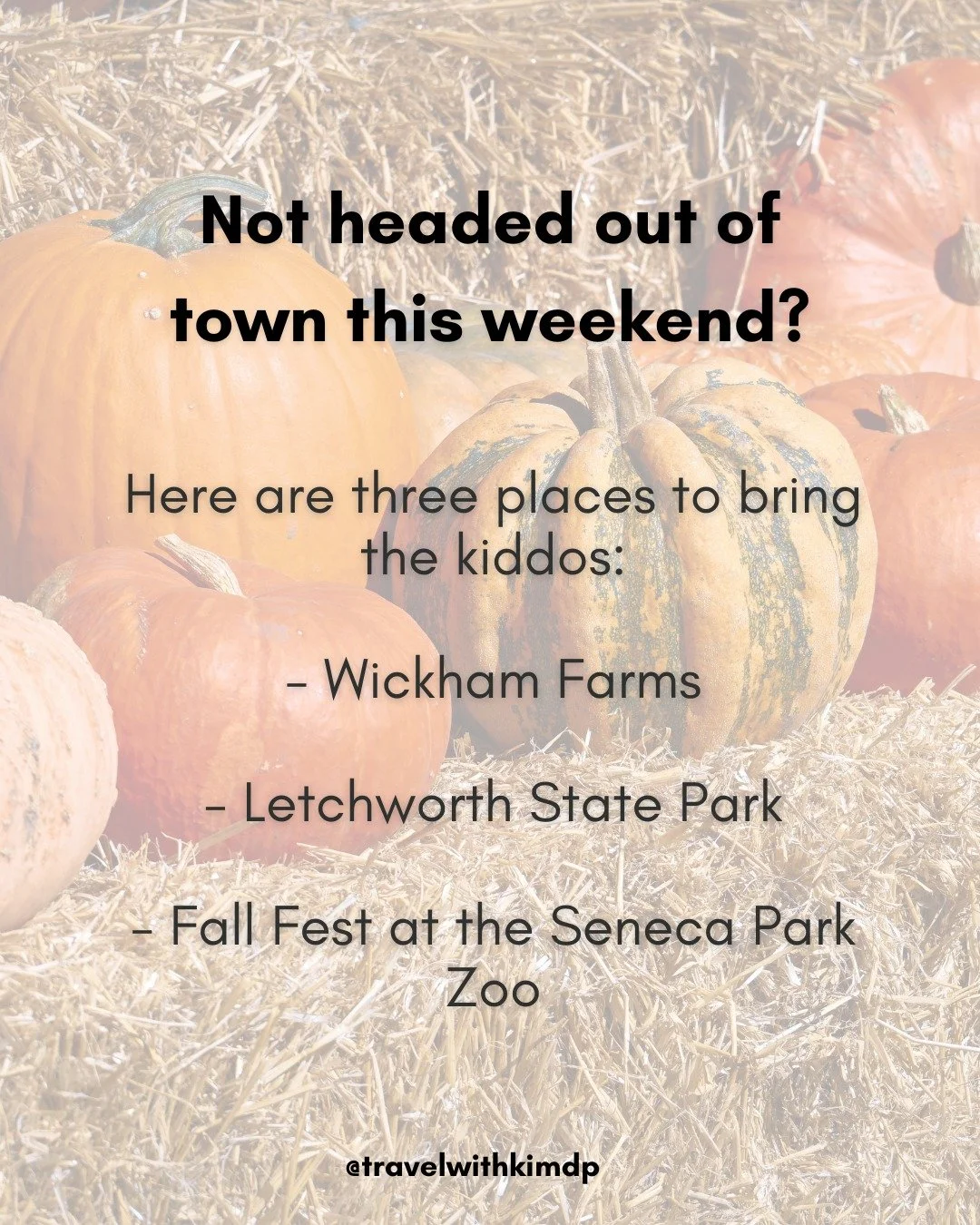 Not every weekend can be a traveling weekend, I get it! Sticking around this weekend? That's OK!! Here are 3 fun ways to enjoy fall around Rochester with the fam 🍁

🍎 Wickham Farms &ndash; pumpkin picking, corn maze, and cider donuts galore!
🌲 Let