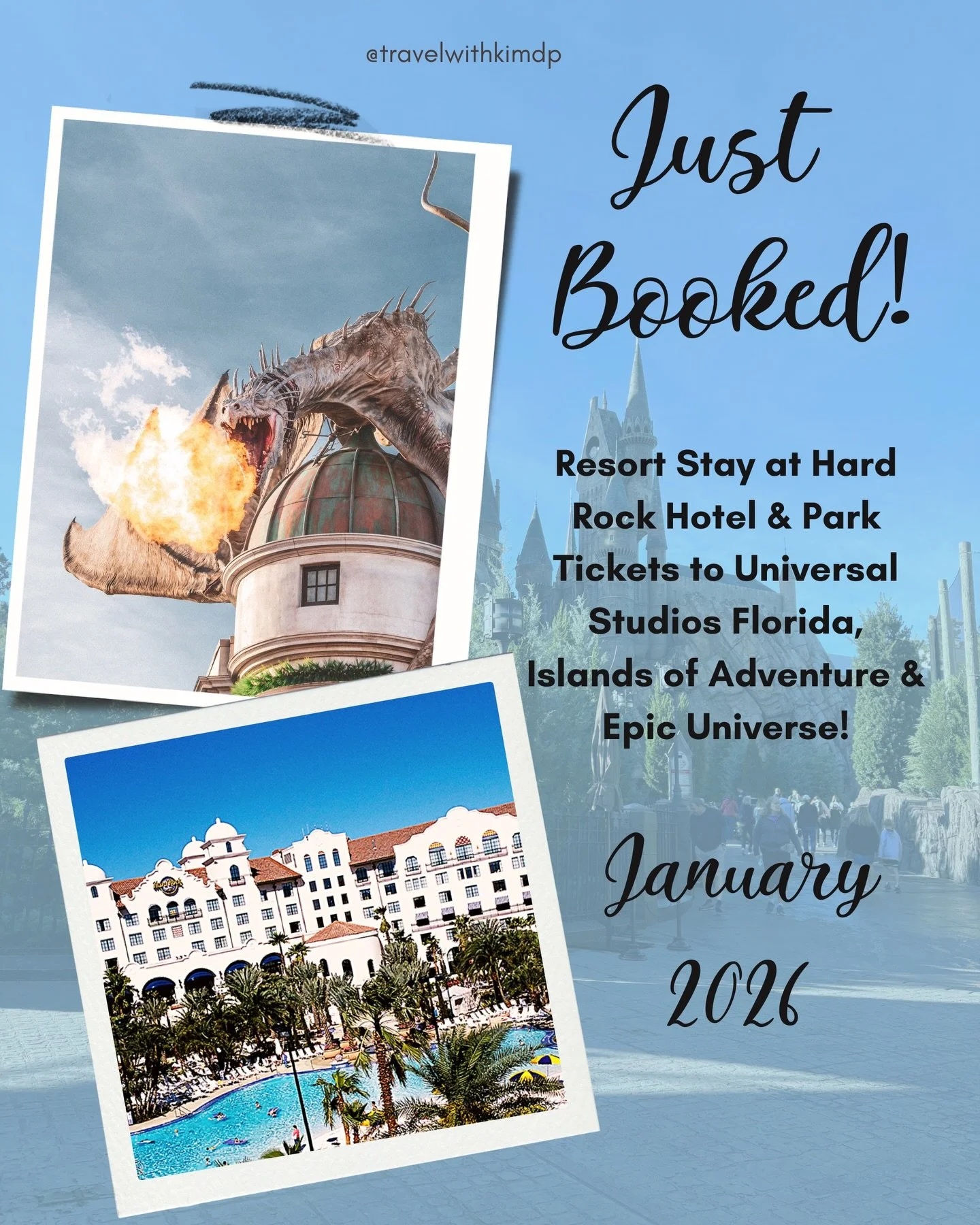 Just booked for January 2026!&thinsp;🦉 
&thinsp;
Hard Rock Hotel and Park Tickets to Universal Studios Florida, Islands of Adventure &amp; Epic Universe for a family of 4 who are BIG Harry Potter Fans!! So excited for them! ✨ 
&thinsp;
#universalstu