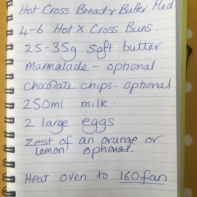 My first cooking video ever! Swipe LEFT for the visual method. Hot X bread and butter pud. Great for buns that are slightly stale, which mine were ! Here&rsquo;s the written method Preheat oven to 160 fan.  Grease a pan to accommodate 4 - 6 buns. Hal