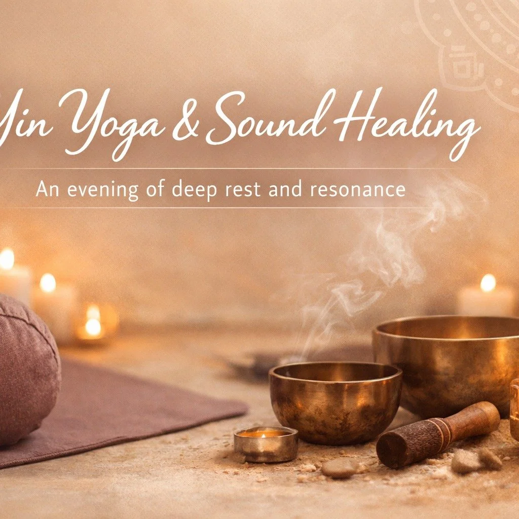 A deeply restorative evening of stillness, vibration, and inner calm 
Take a midweek pause and allow yourself to soften into stillness.
Join me, Angela Megasko of Heart of Bliss Yoga, and guest sound practitioner Tammy Patterson of The Sounds of Heal
