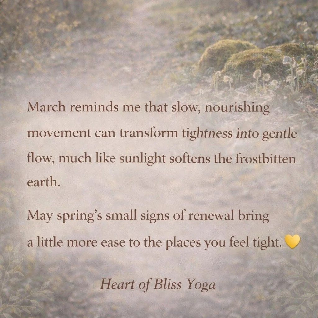 Awareness at this time of year is precious. Stop. Pause. Notice. 
The tiny buds. The warmth in the breeze. More light. More energy. 

#HeartOfBlissYoga 
 #glenmooreyoga #seasonalyoga #SeasonalReflections