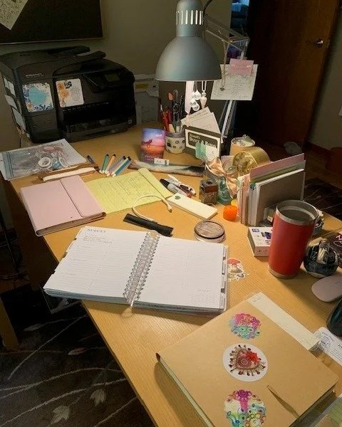 It might look a little messy, but this is what the creative process is all about! Behold...my desk as the 2027 Winter's Hush Retreat planning gets underway. This is a little "behind the scenes" look at the fun I am having bringing Sacred Ea