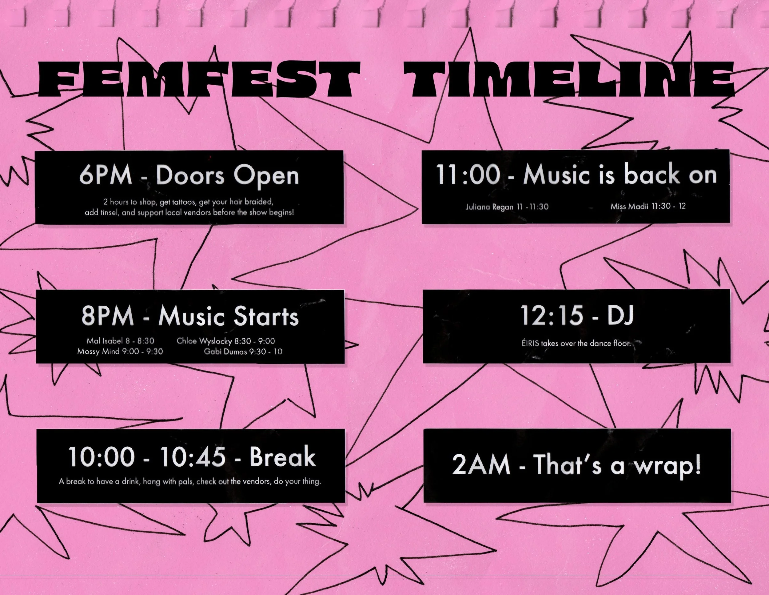 Feel free to come any time after 6PM! Music starts at 8! We can&rsquo;t wait to see you this Saturday. 

#femfestsoo #saultstemarie #livemusic