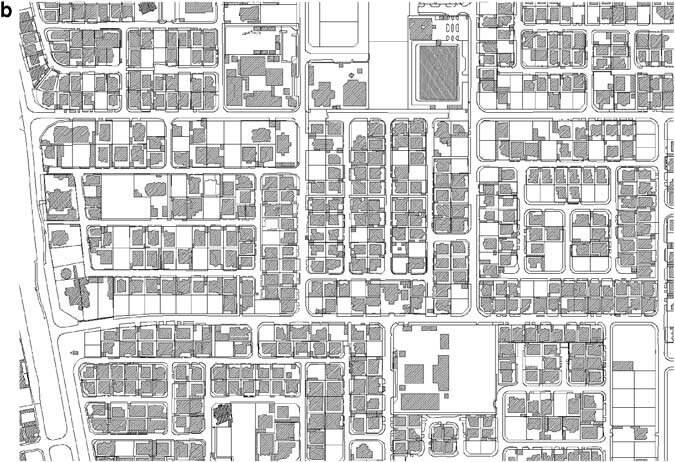  Figures (a) and (b) are from the city of Muharraq, Bahrain. Figure (a) is a map of part of the traditional fabric resulting from a generative process. Figure (b) is a partial map of a housing subdivision from the mid-1990s, a result of a ‘master pla