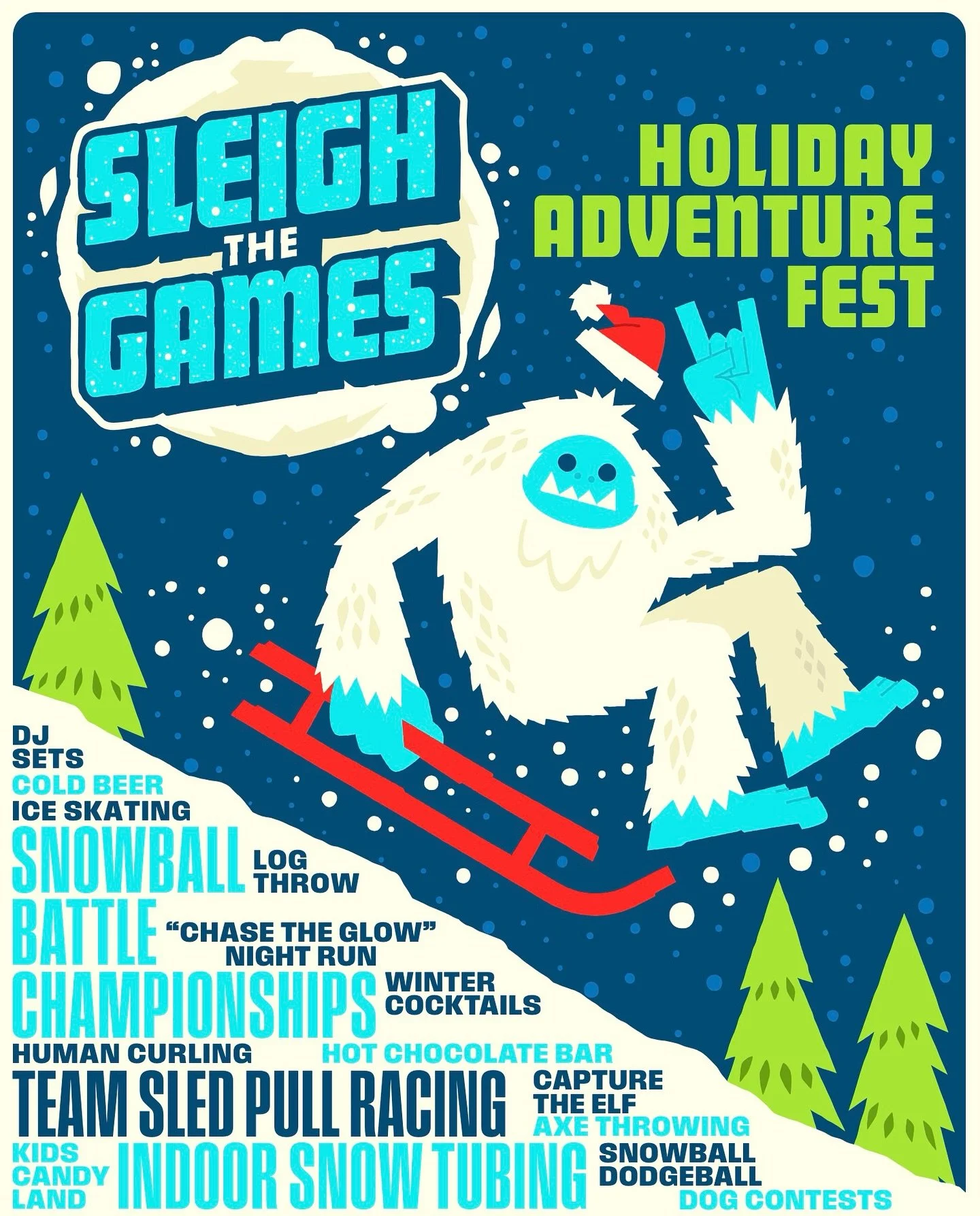 Let The Winter Games Begin in Estes Park!🏔️ ☃️ @sleighthegames is a NEW Holiday Adventure Festival on 12/12-12/14. ❄️ Gather your crew for: The Snowball Battle Championship, snow tubing, ice skating, team sled 🛷 pull racing, winter cocktails, famil