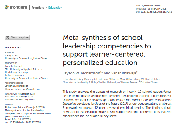 Meta-synthesis of school leadership competencies to support learner-centered, personalized education