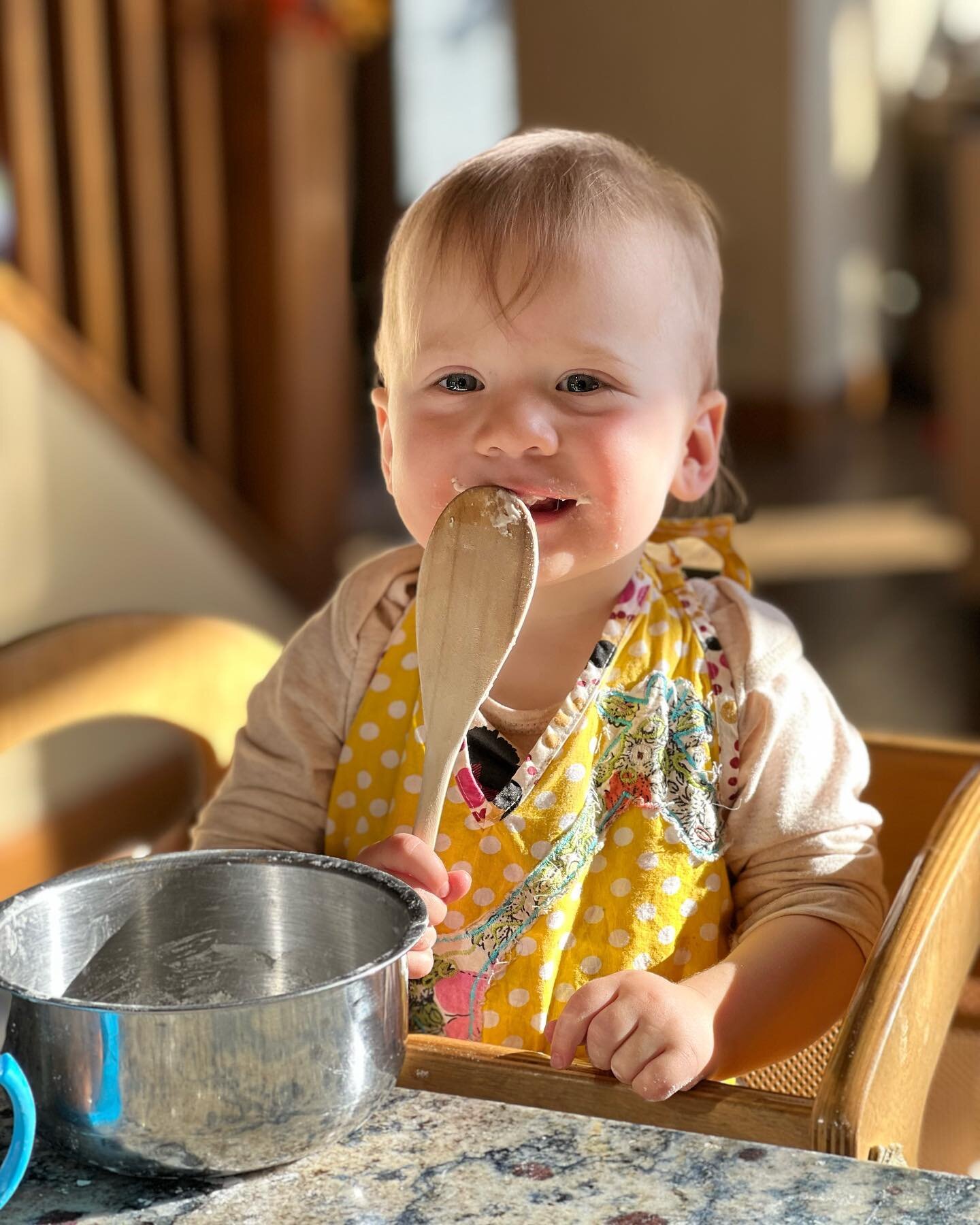 The cutest little baking assistant today! Making bread with Esmae today:) #kidsbaking #teachemyoung #gatherroundthetable