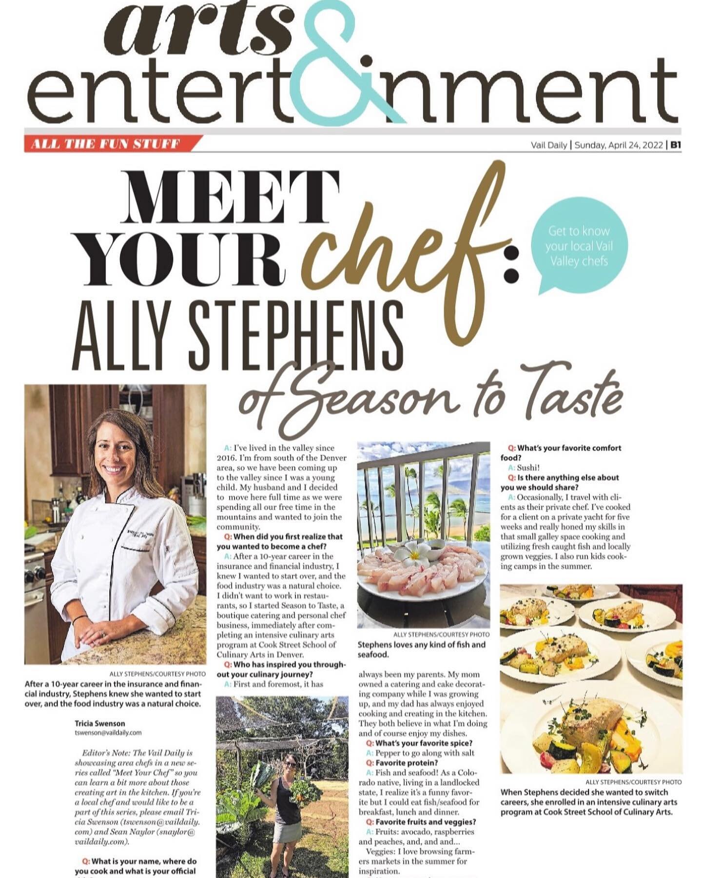 Thank you @vaildaily for the feature in the Meet Your Chef series!