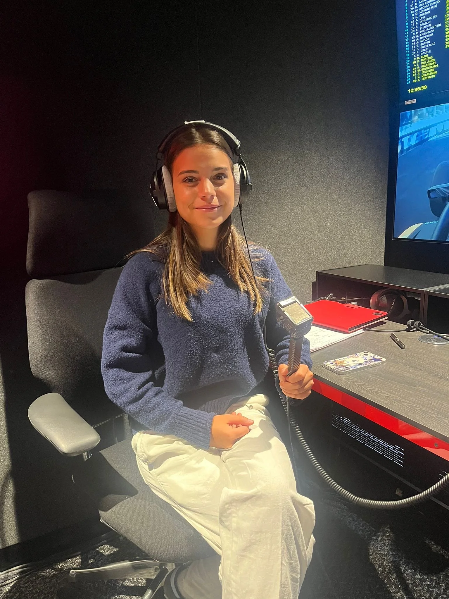 BTS of Formula 1 commentating with Scarlett Archer