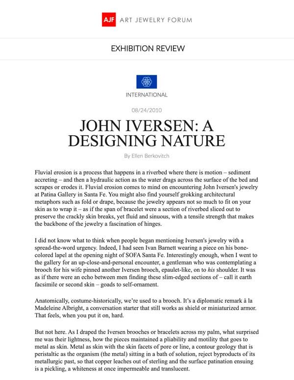 ART JEWELRY FORUM John Iversen: A Designing Nature