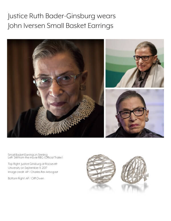 Ruth Bader-Ginsburg wears John Iversen Small Basket Earrings