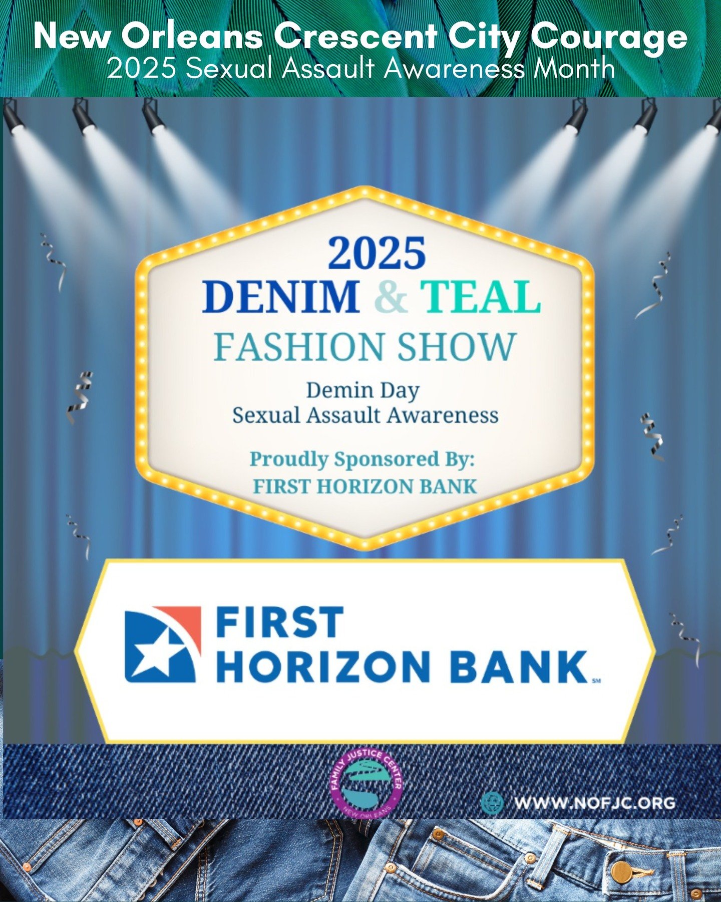 Did you know familyjusticecenter is having a denim and teal fashion show TOMORROW April 30 for #denimday sponsored by @first_horizon bank?

They are also collecting non-perishable donations including diapers and gas gift cards for survivors.

Thank y