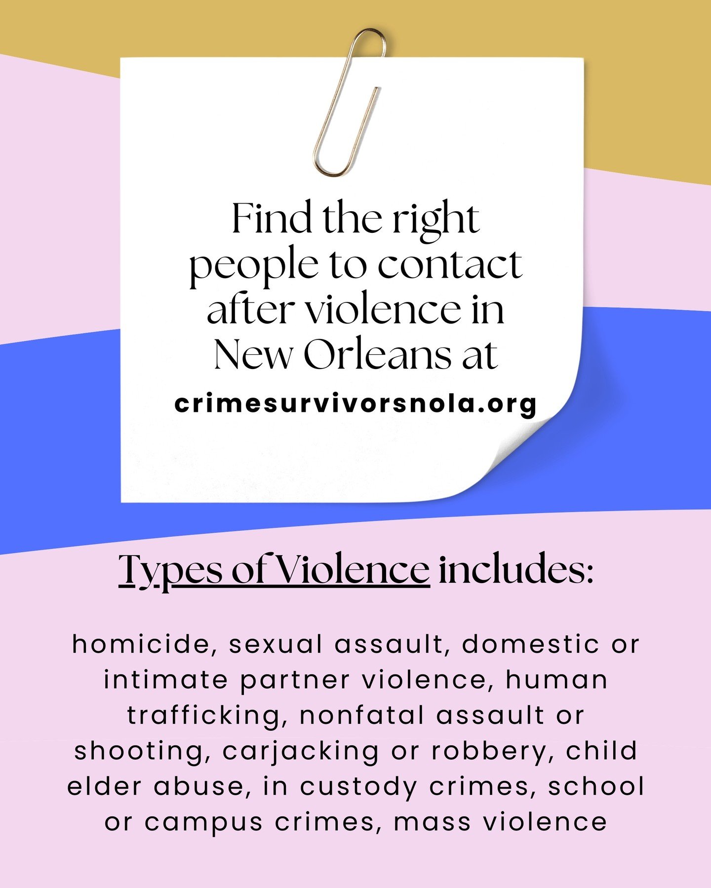 Check out our newest section of the guide - Types of Violence - on our website or in our new book.

Our website www.crimesurvivorsnola.org is linked in our bio, and click on START HERE - TYPES OF VIOLENCE in our main menu.

Each section shares quick 