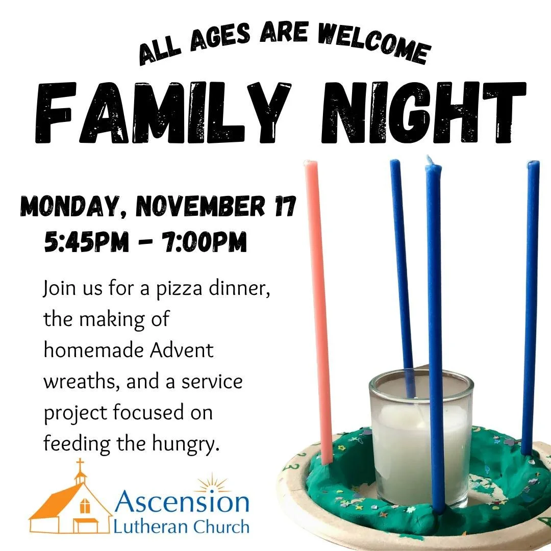 A family of one? A family of many? A person who is 105? A person who is 1? It doesn't matter what your family looks like or how old you are, you are invited to a time of fellowship, devotion,  and service this coming Monday!