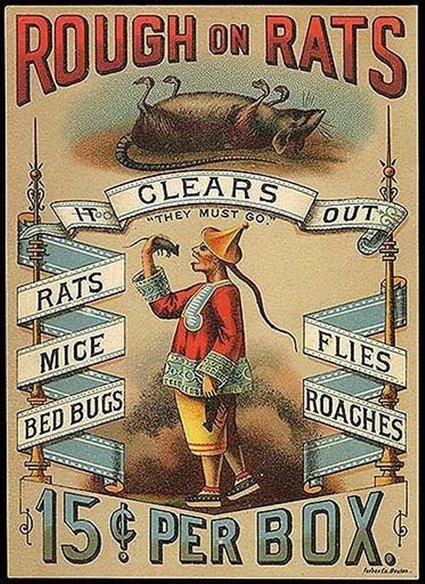 “They Must Go.” An advertisement for Rough On Rats rat poison, 1870s