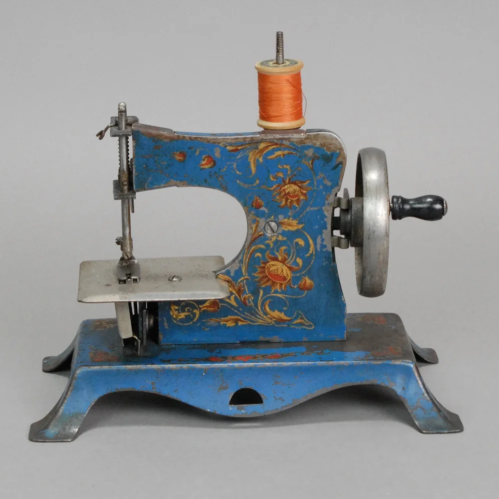 Vintage Toy Sewing Machine With Floral Motif, Made in Germany