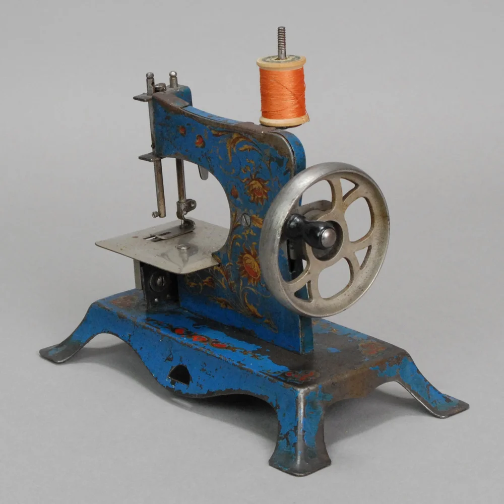 Vintage Toy Sewing Machine With Floral Motif, Made in Germany