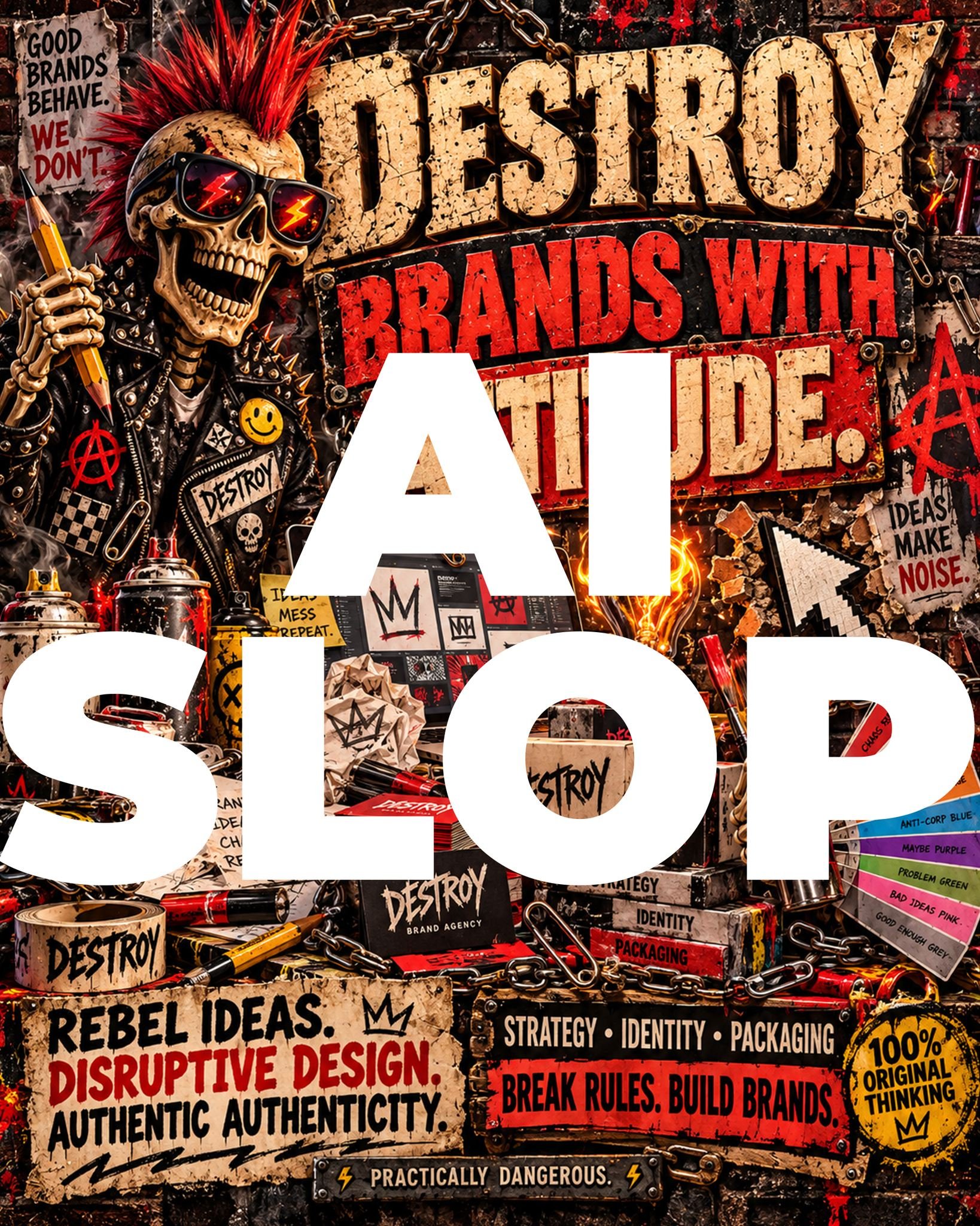 THINGS WE HATE:

AI slop.

Sure, AI can be a useful tool. We use it. We used it to make this monstrosity.

But when saving time and money becomes the entire plan, it can backfire. Especially when you&rsquo;re asking people to pay a premium for your p