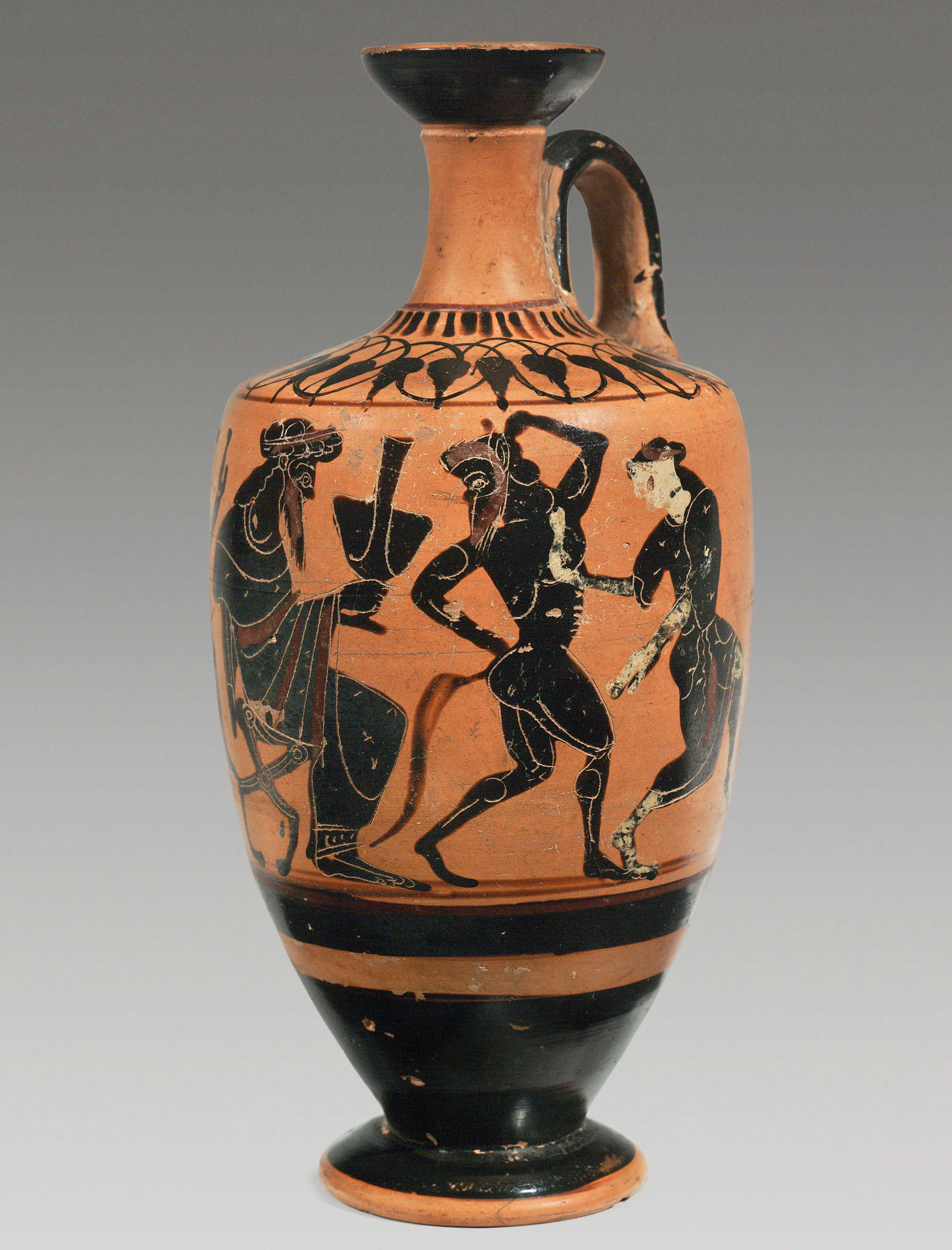 Ancient Attic Greek Black-Figure Lekythos with Dionysiac scene