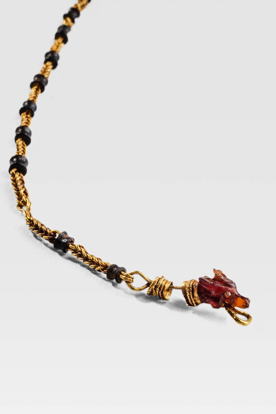 Ancient Hellenistic Greek Gold, Cornelian and Jet Necklace