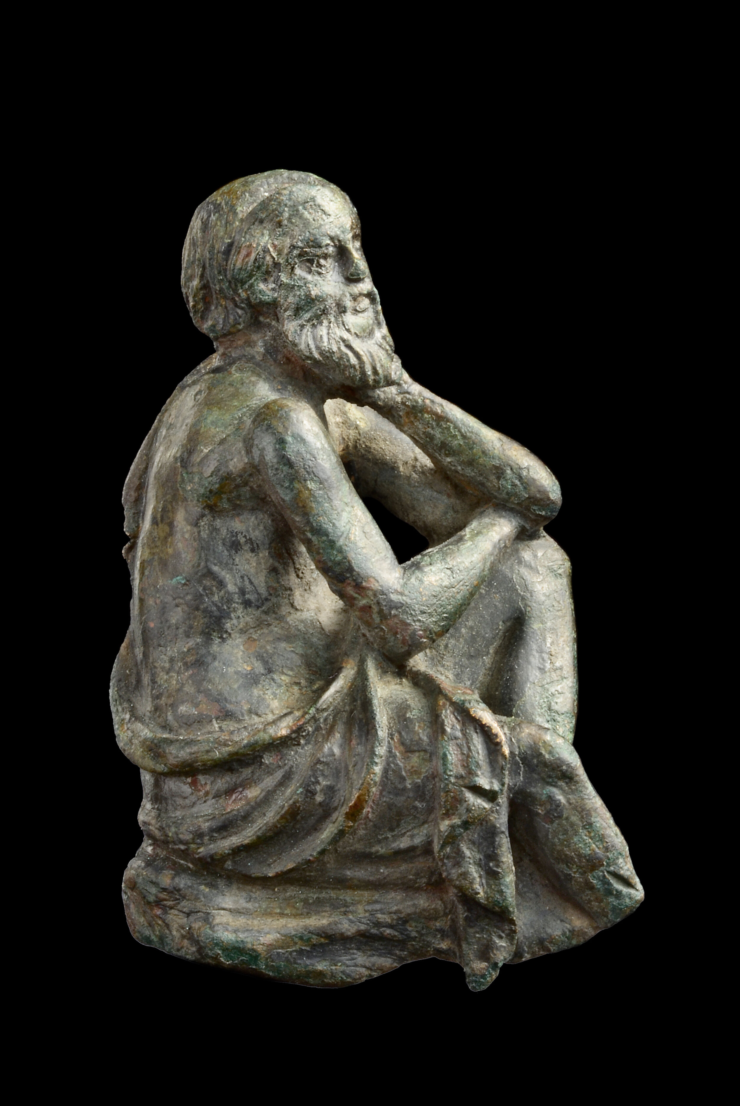 Ancient Greek Bronze Appliqué Depicting a Seated Philosopher or Poet