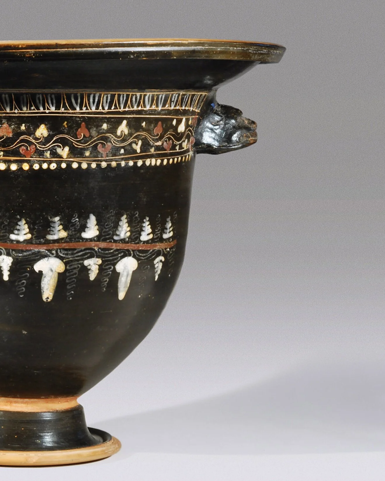 Ancient South Italian Gnathia Ware Bell Krater with Lion's Head handles