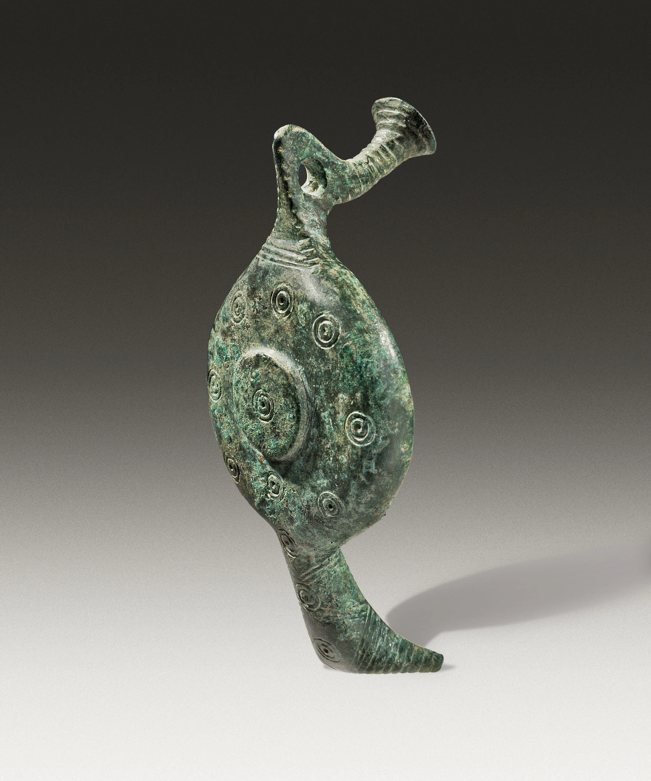 Ancient Geometric Greek Decorated Bronze Lamp