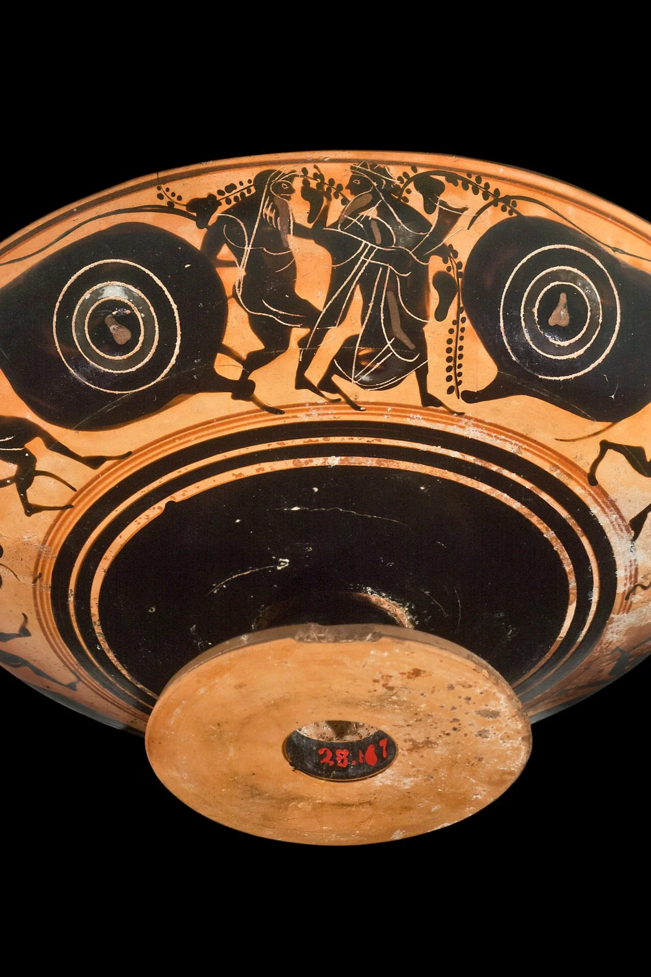 Ancient Attic Greek Black-Figure Eye Cup with Dionysos and his Companions