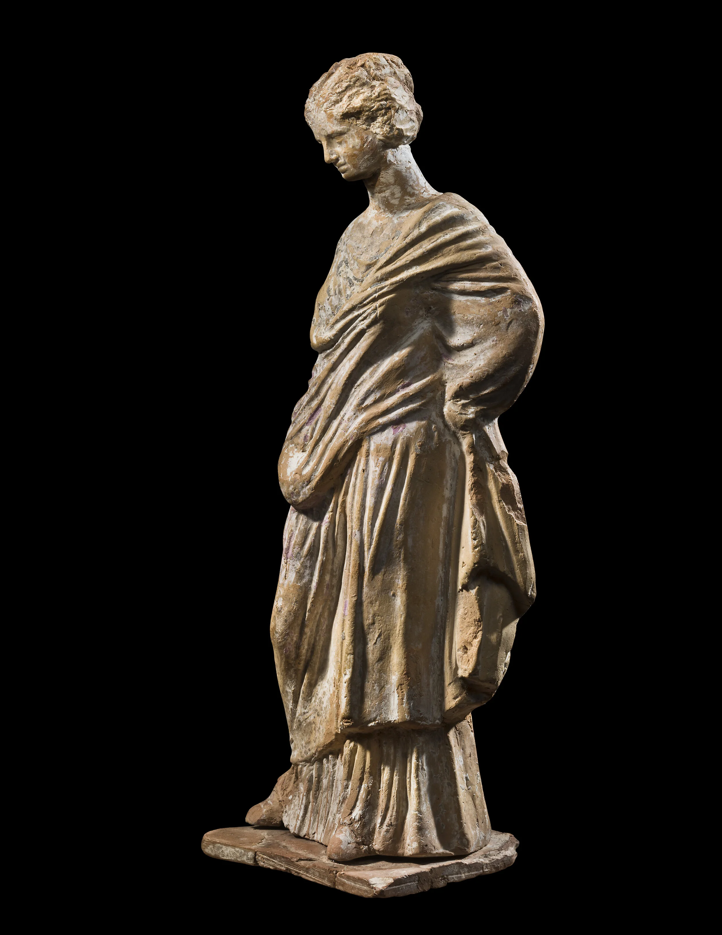 Ancient Greek Tanagra Terracotta Draped Female Figure