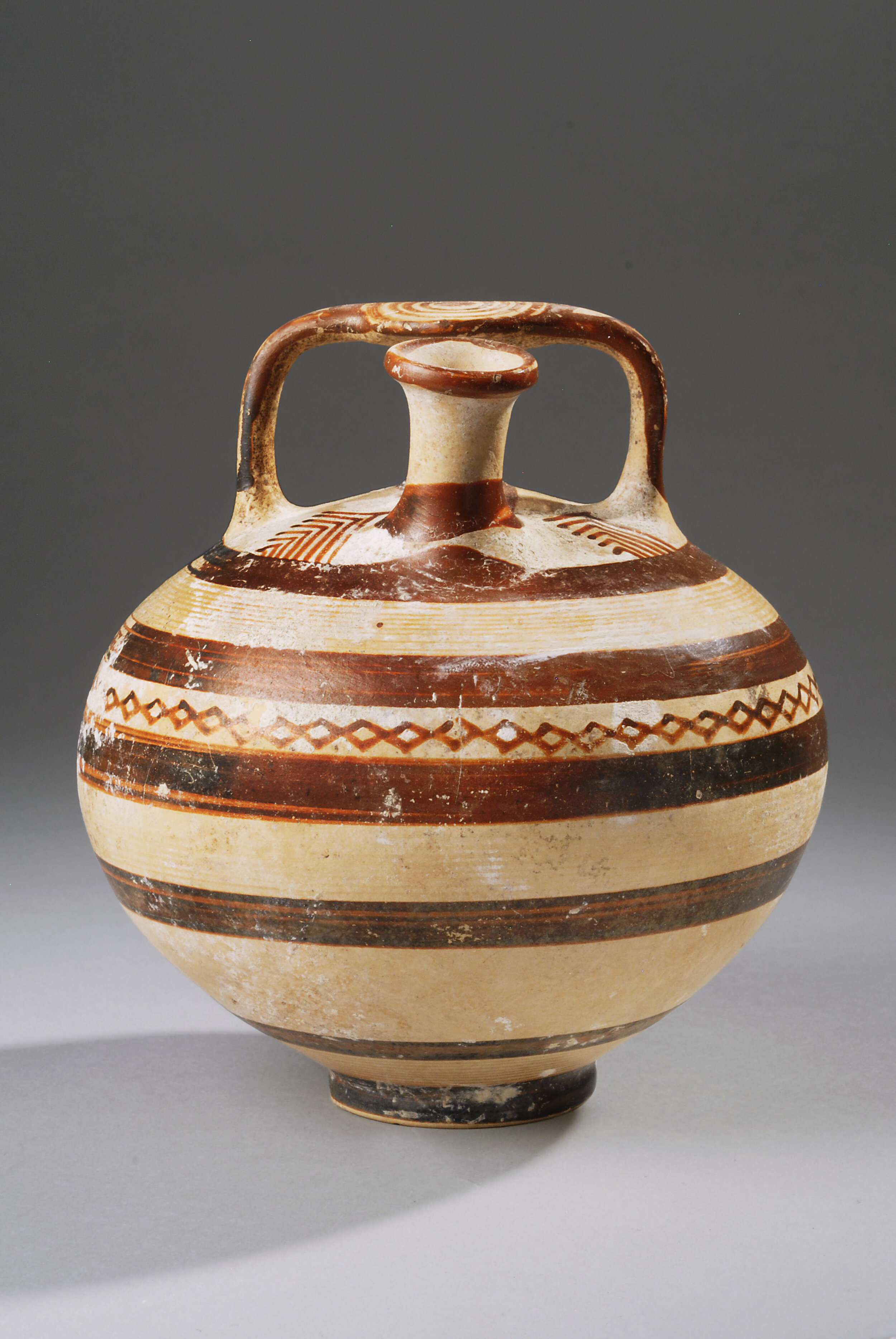 Ancient Mycenaean Painted Terracotta Stirrup Jar