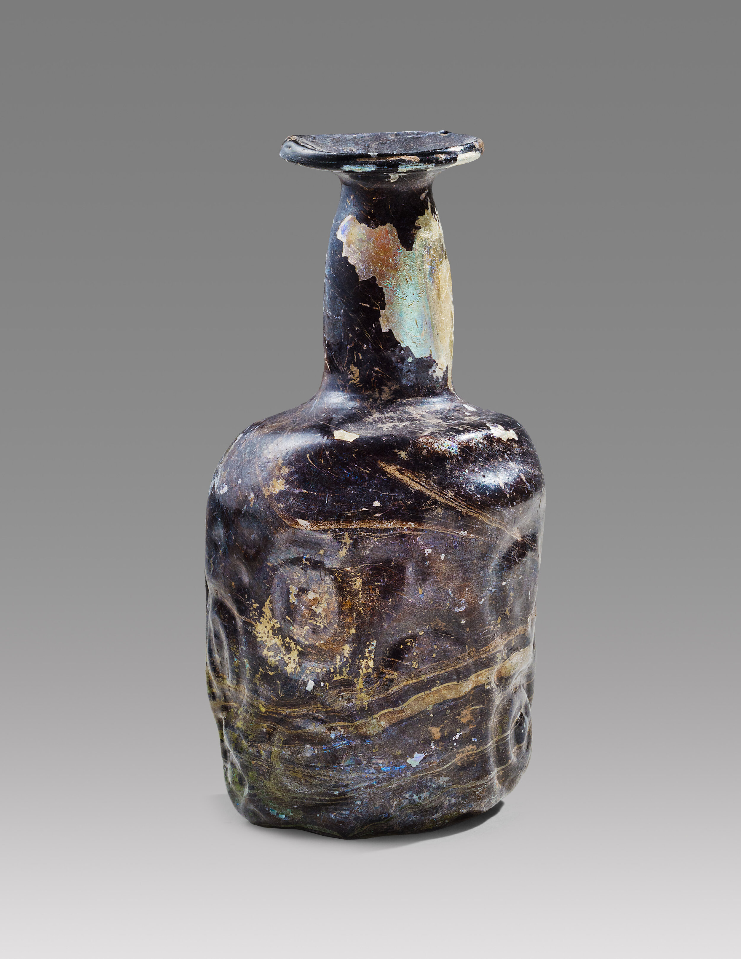 Ancient Roman Glass Bottle with Iridescence