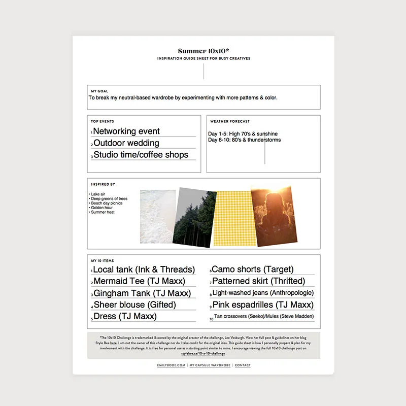 Summer 10x10 Challenge | Emily Bode