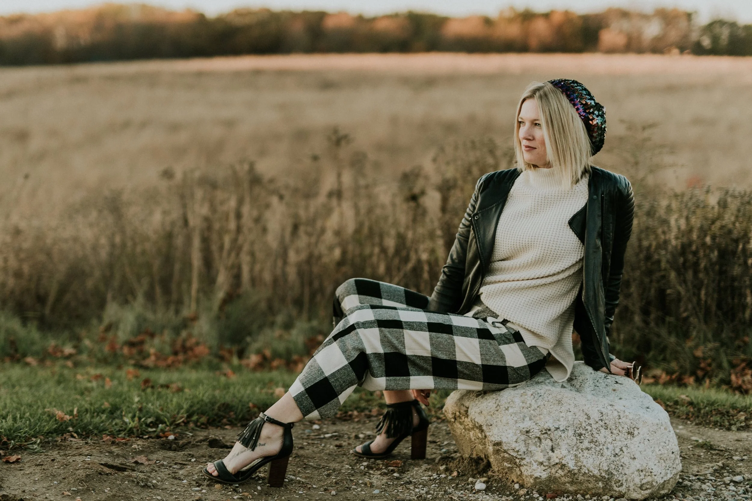Joon+Co Style: Buffalo check pants and moon-inspired necklace | Winter Capsule Wardrobe | Brave Girl blog