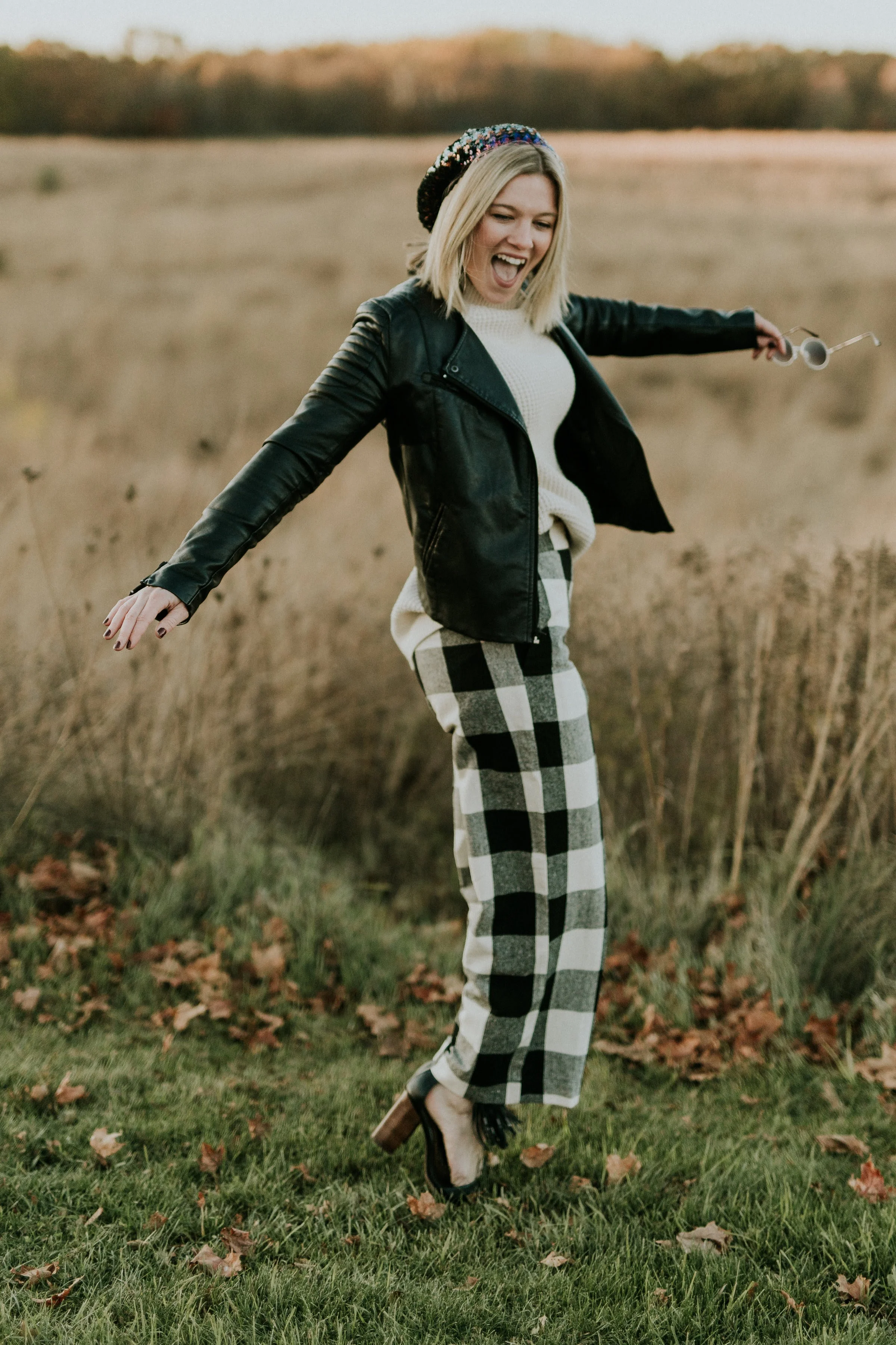 Joon+Co Style: Buffalo check pants and moon-inspired necklace | Winter Capsule Wardrobe | Brave Girl blog