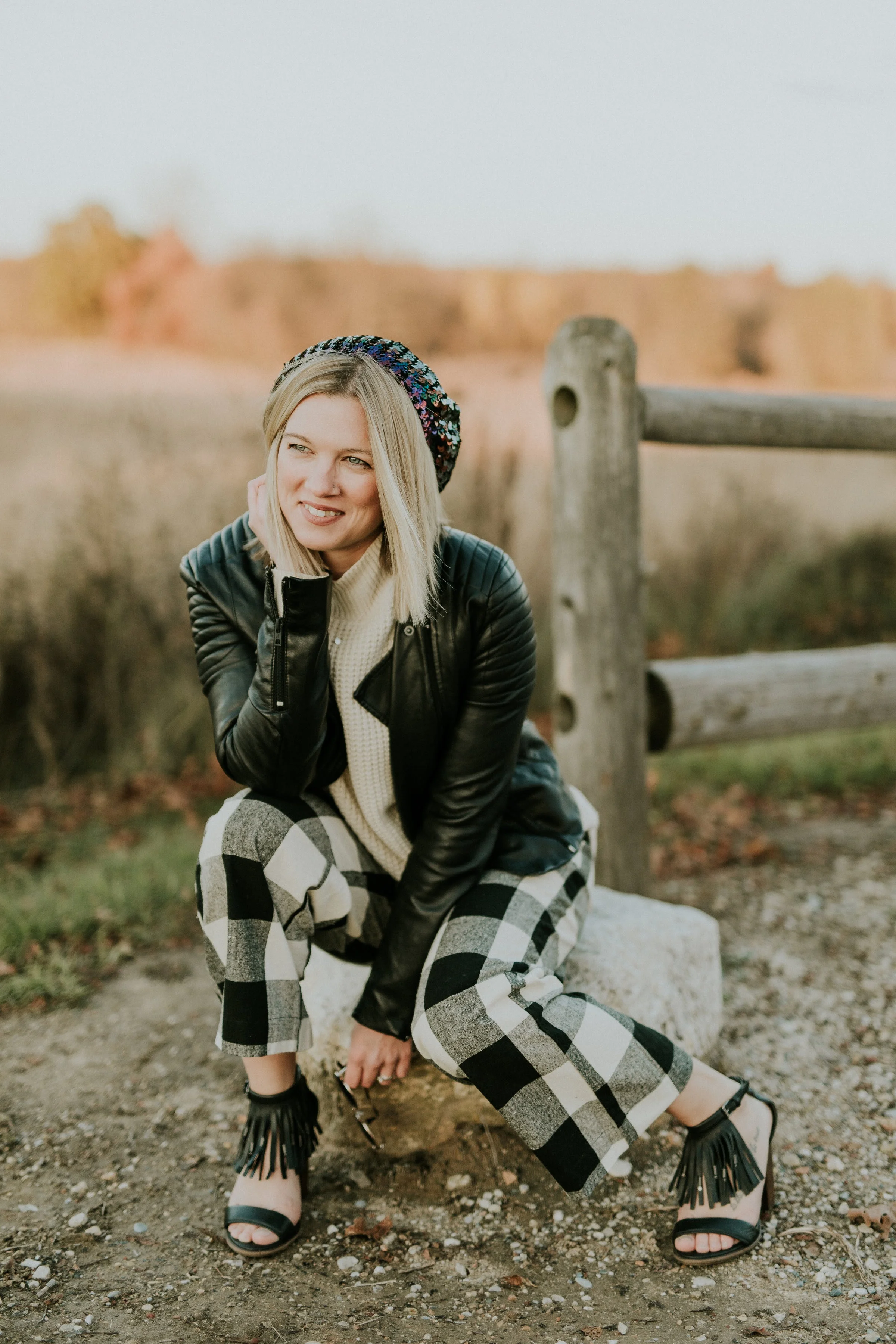 Joon+Co Style: Buffalo check pants and moon-inspired necklace | Winter Capsule Wardrobe | Brave Girl blog