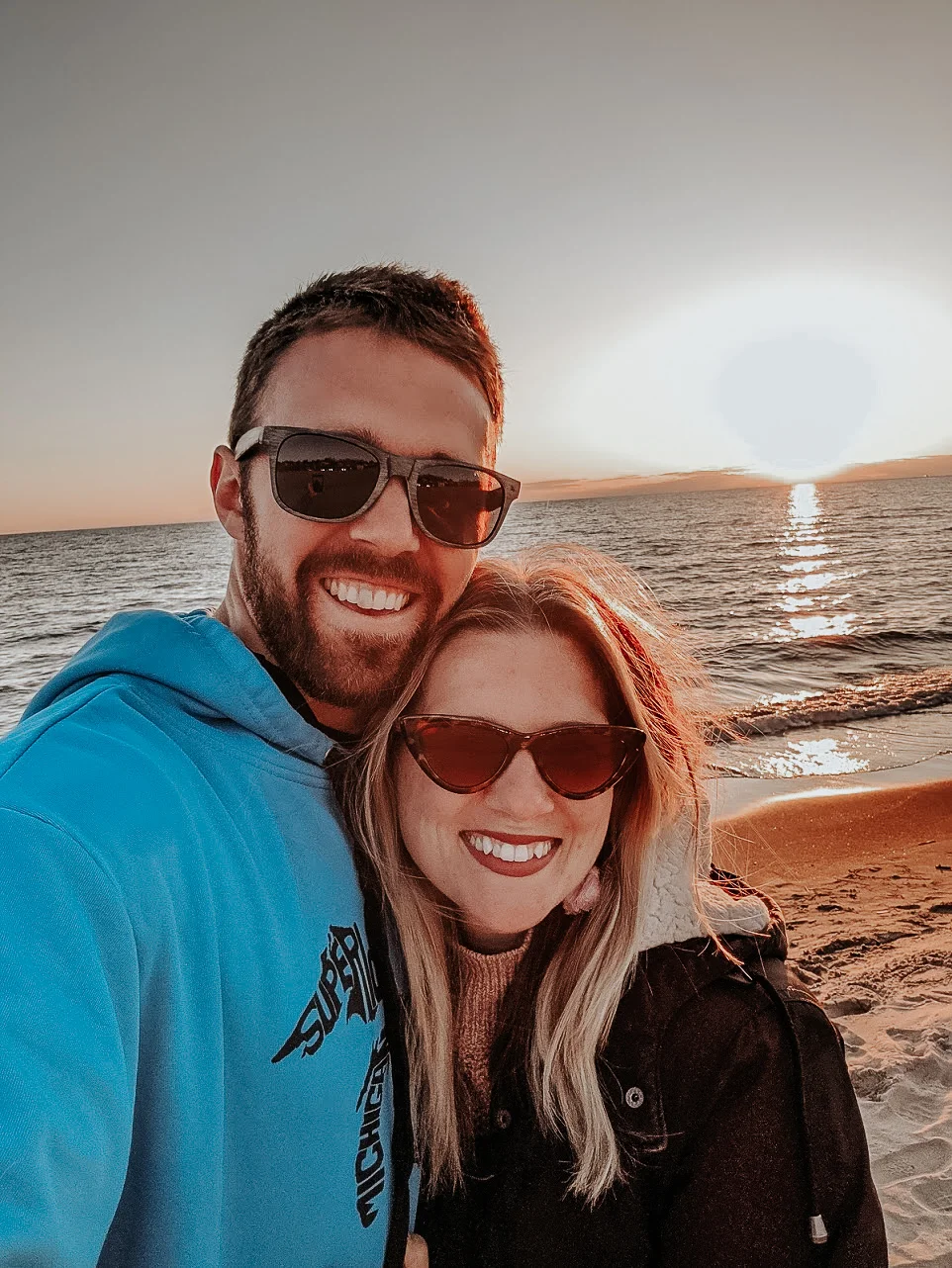 Joel &amp; I the weekend we were back from our Morocco &amp; Spain trip. First sunset over the lake of the season!