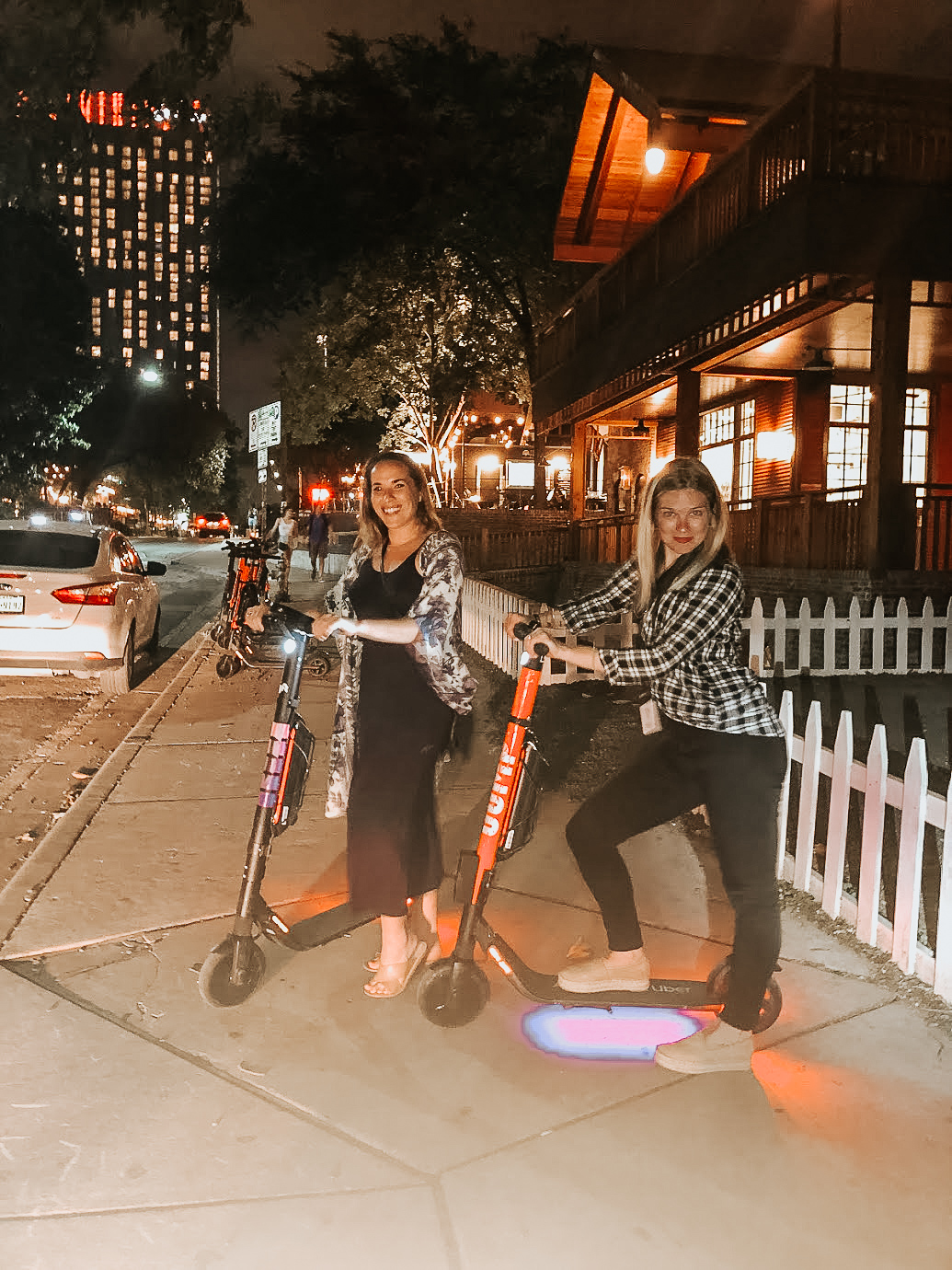 (1) Welcome Reception at Banger's. (2) My first ride on an e-scooter. Highly recommend Uber's scooter JUMP. The fastest, cheapest, most reliable, &amp; lights up at night! of all the scooter options (&amp; there are a lot in Austin!).
