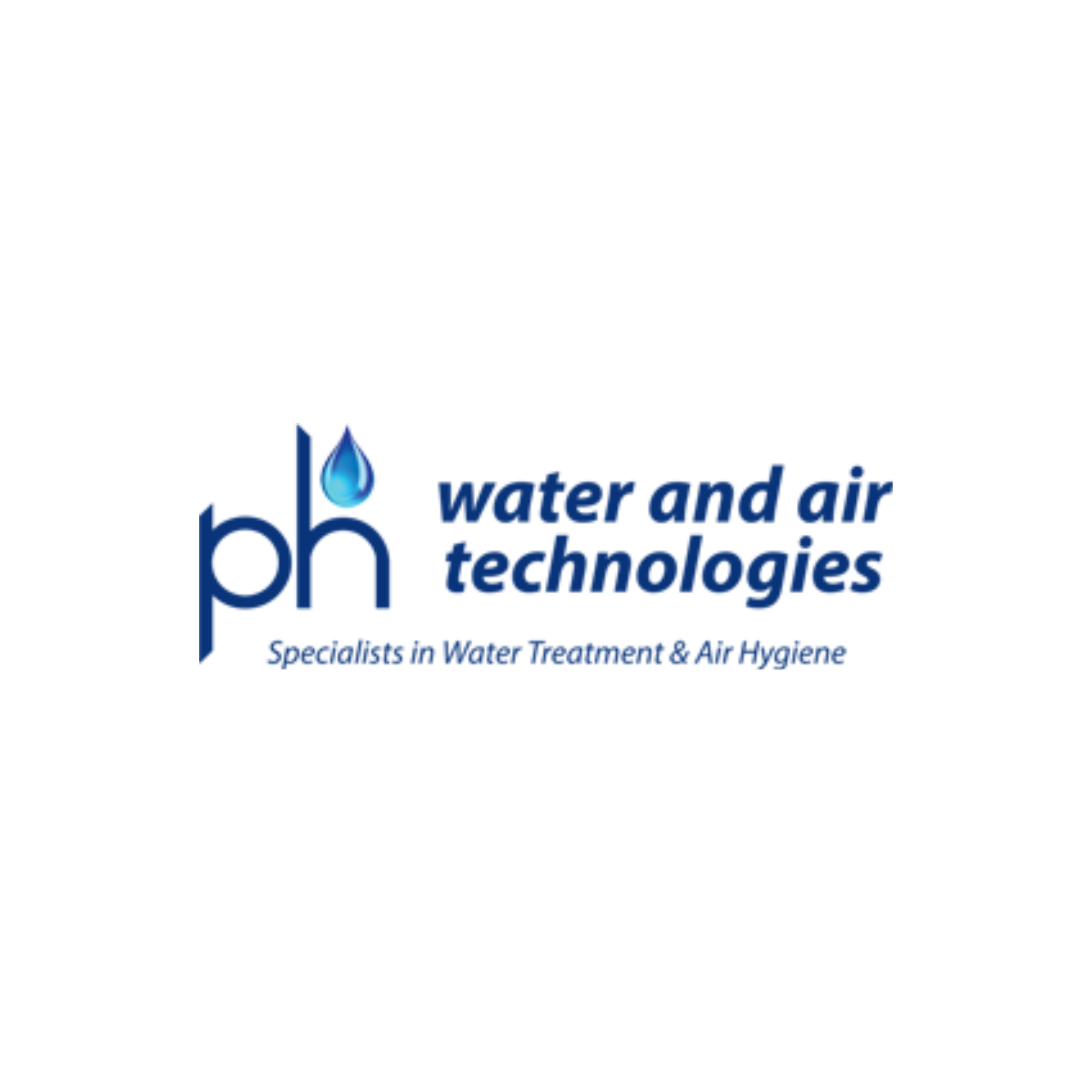 Logo of PH Water and Air Technologies with water droplet symbol and tagline "Specialists in Water Treatment & Air Hygiene."