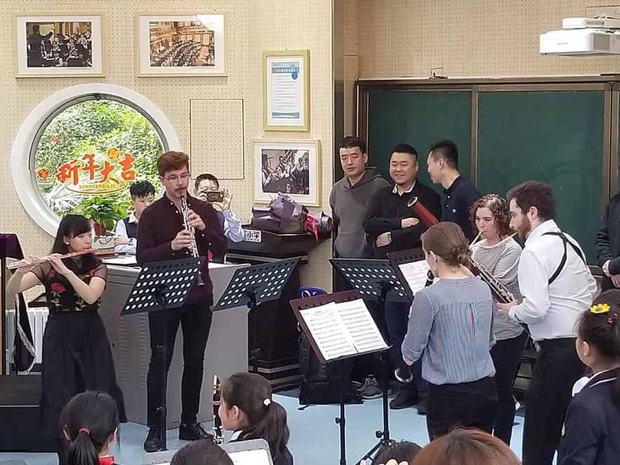  UW Woodwind Quintet performing at an elementary school in Xi’an, China 