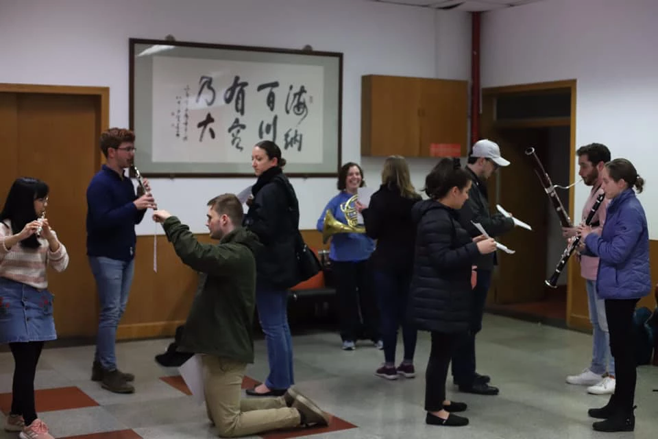  UW Woodwind Quintet warming up backstage for a chamber concert in Xi’an, China 