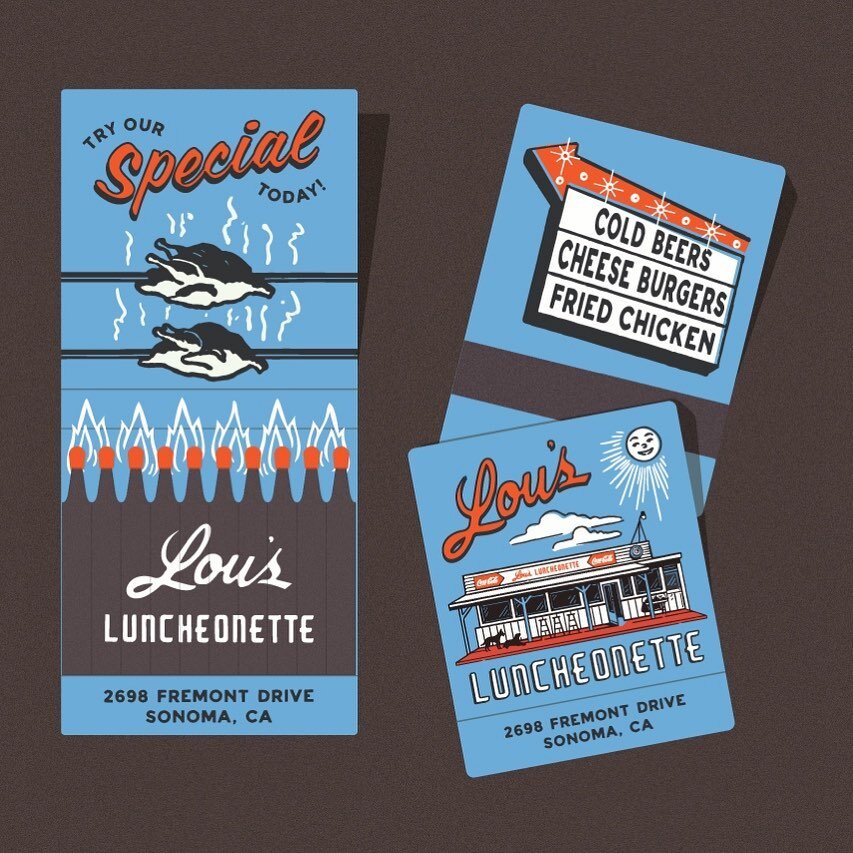 Just for fun! Created these matches from the shirt artwork designed for @lousluncheonette, a local diner serving up the best comfort food in Sonoma, Ca.