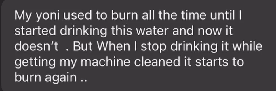 Text overlay discussing switching from burning water to drinking water to prevent machine burning.