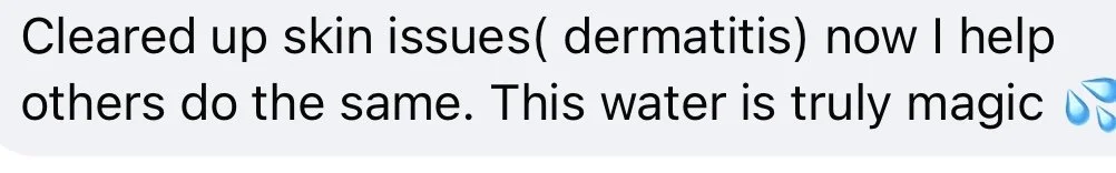 Text message about skin issues and water, with water droplet emoji.