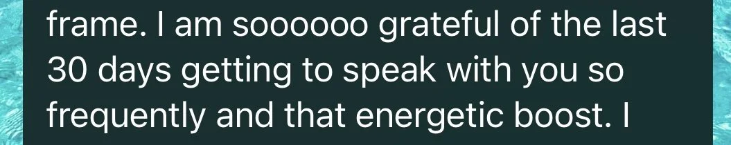 Text message on a teal background expressing gratitude for communication and energetic boost.