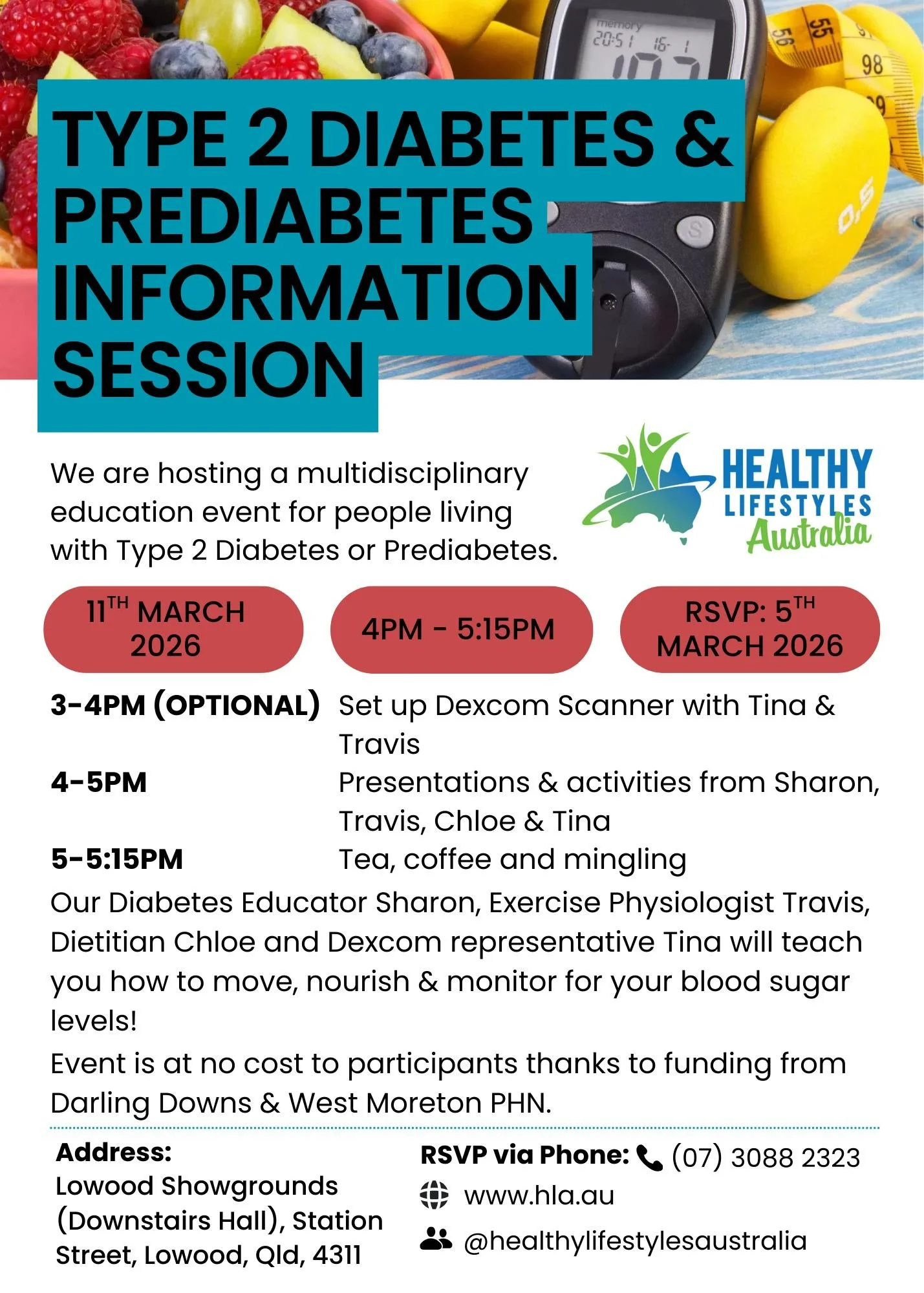 Have you been diagnosed with Type 2 Diabetes or Prediabetes?

Our clinicians are hosting a free educational session which will provide you with practical information for diabetes management. 

If you are interested in attending, please RSVP via phone