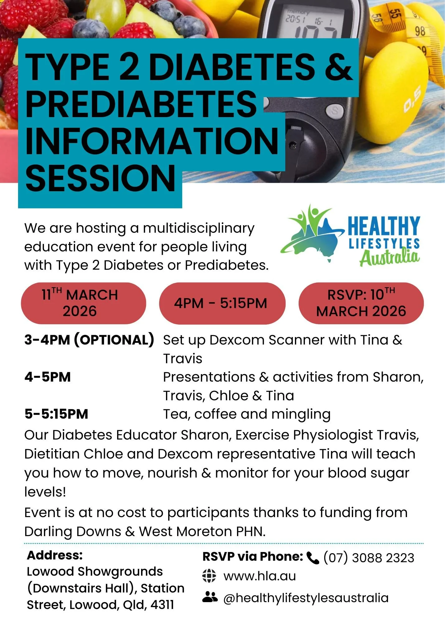 Have you been diagnosed with Type 2 Diabetes or Prediabetes?

Our clinicians are hosting a free educational session which will provide you with practical information for diabetes management.

If you are interested in attending, please RSVP via phone 