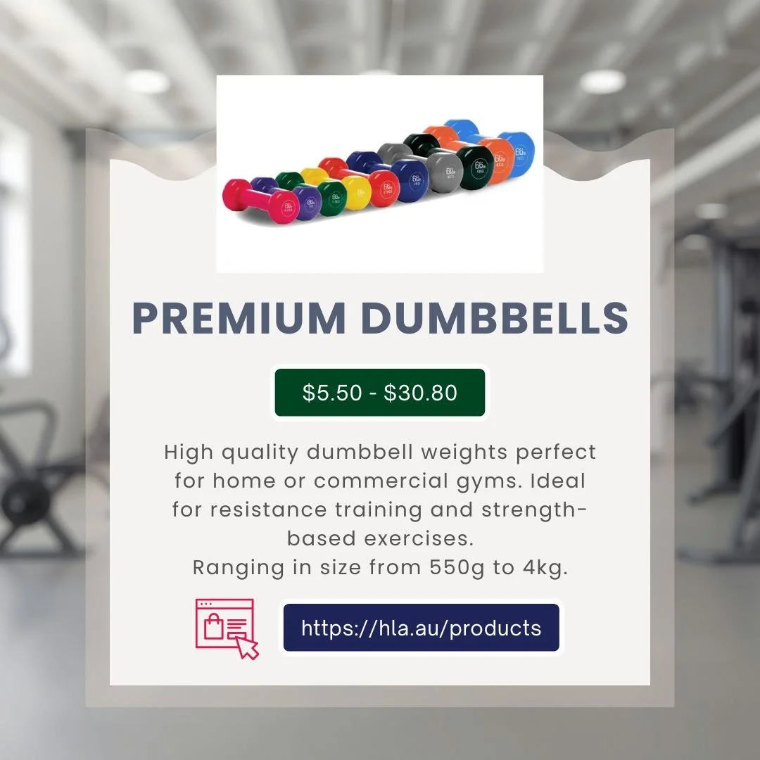 Needing a dumbbell for strength training? Our shop has you covered, with dumbbells ranging in size, suited to whatever your goals are, and available for purchase now via our website: https://hla.au/products