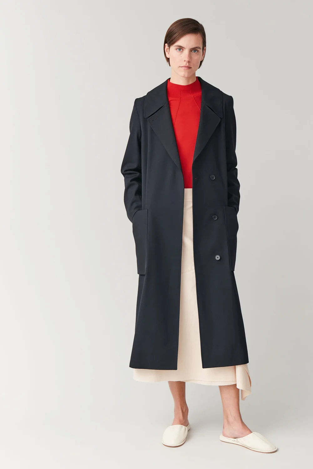 Cos Wool Mix Trench Coat Blue